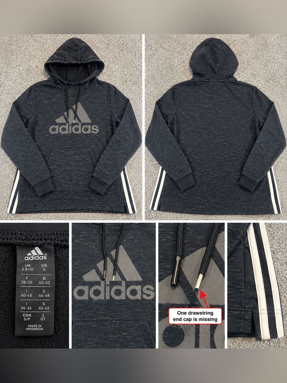 Adidas Women’s Black Heather Logo Hoodie – Size Small